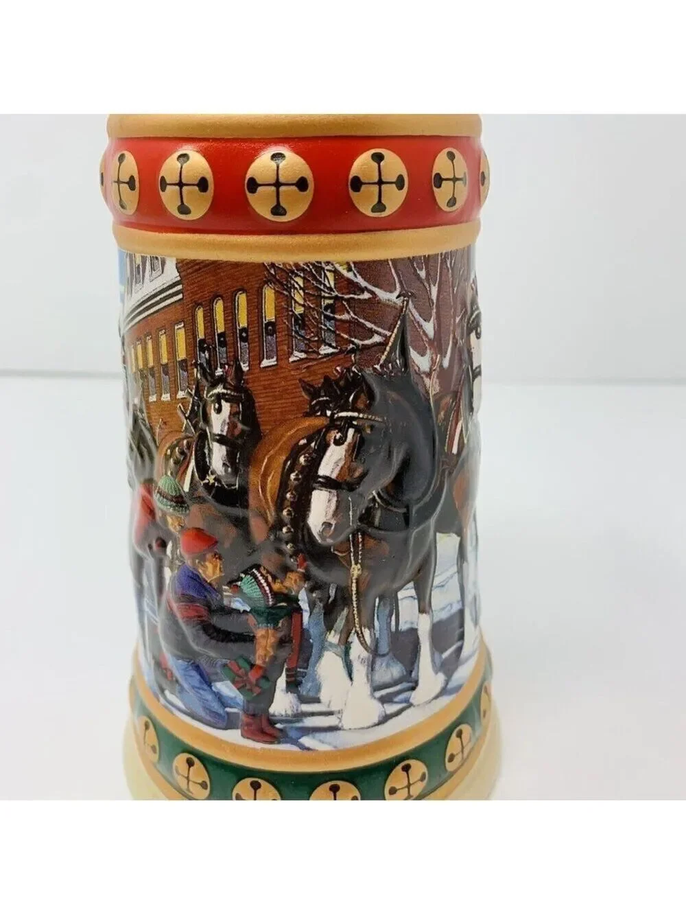 Budweiser Holiday Stein Collection Hometown Holiday Sleigh Bell Clydesdale Horse
